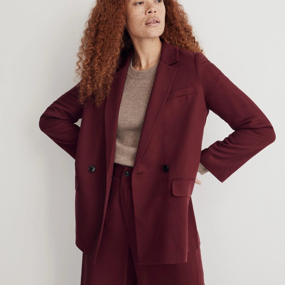 NWT MADEWELL Caldwell Drapeweave Double Breasted Blazer Jacket in CABERNET XS - Picture 3 of 7